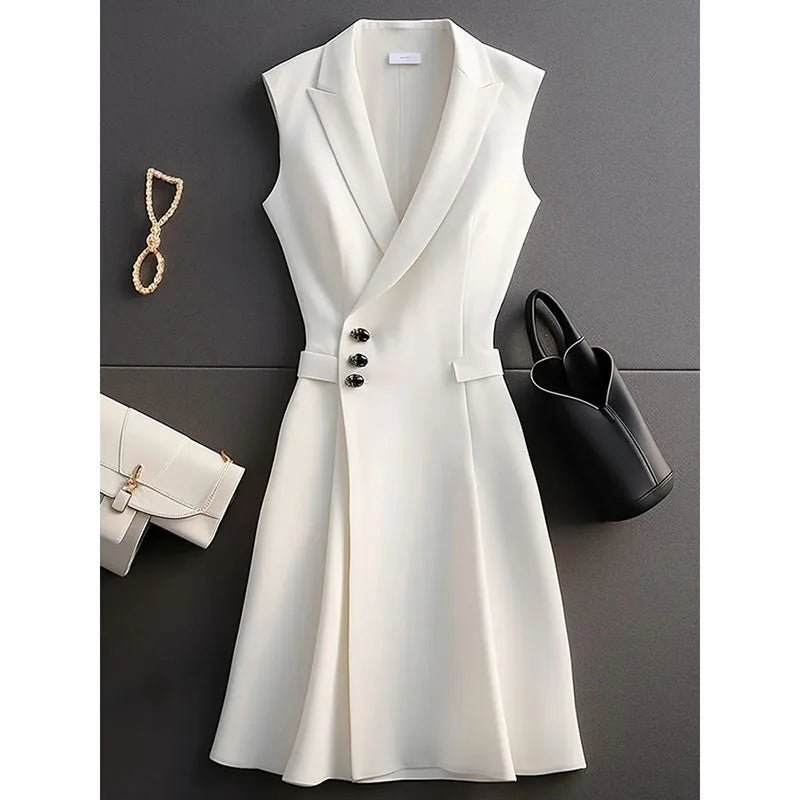 Spring Summer 2025 New Sleeveless High-end Exquisite Women's Vest Jacket Slimming Fashion Temperament Female Leisure Suit Dress