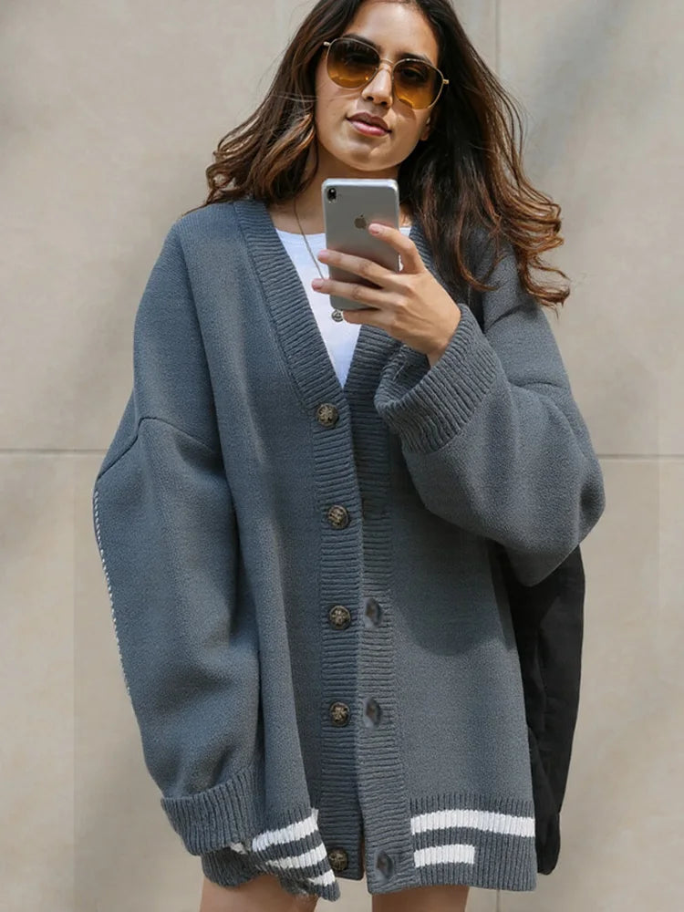 Autumn Winter Button Knitted Cardigan Sweater Women Casual Loose Long Sleeve Elegant Sweater Coat Elegant Winter Outwear